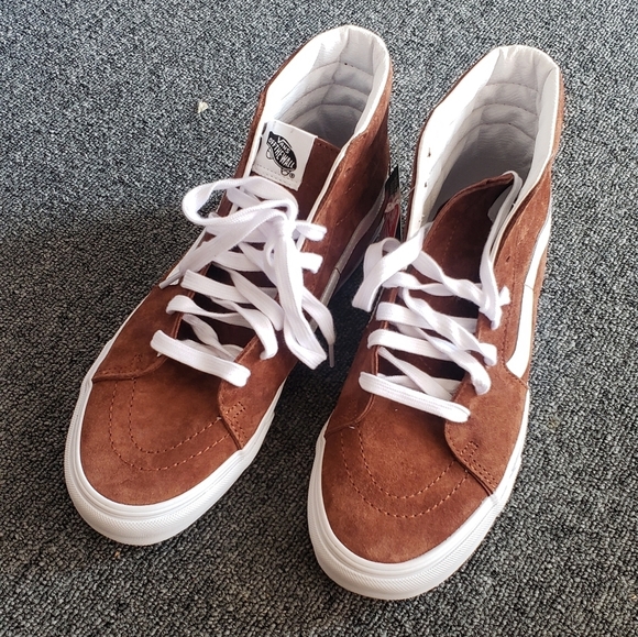 Vans Sk8-Hi Pig Suede Tortoise Shell Brown Sneakers NEW - Picture 6 of 12